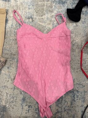 Pink Lace Bodysuit Tank Top